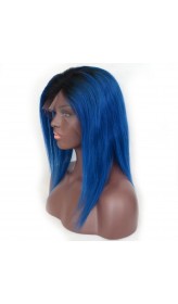 Bob 1B/Blue Ombre Color Lace Front Wigs 7A Grade Brazilian Virgin Human Hair